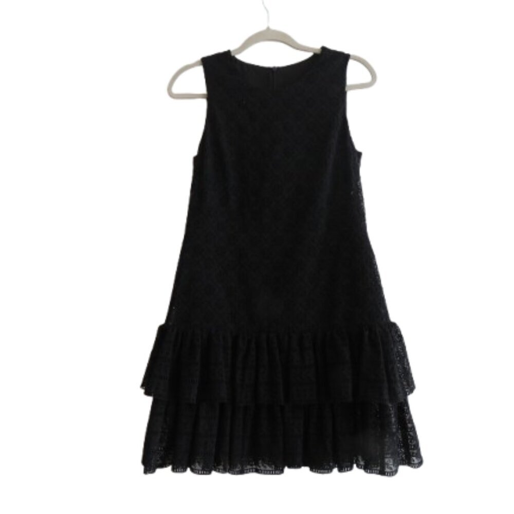 PHILOSOPHY DI LORENZO SERAFINI Broderie Anglaise Lace Ruffle Tiered Black Dress